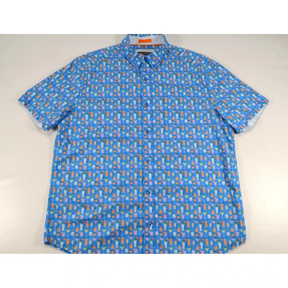 Johnston & Murphy Shirt Men's L Button Front Short Sleeve Blue w/ Cocktail Glass - Picture 13 of 16